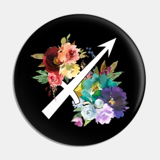 Sagittarius Horoscope Zodiac Rainbow Flowers Design Pin