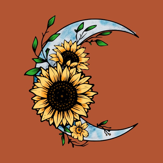 Sunflower and moon by LaainStudios