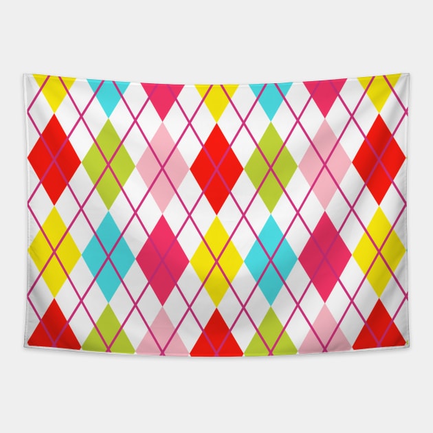 Argyle Lime Pink Red Gold Plum Teal Yellow Punk Rock Retro Tapestry by Shayna