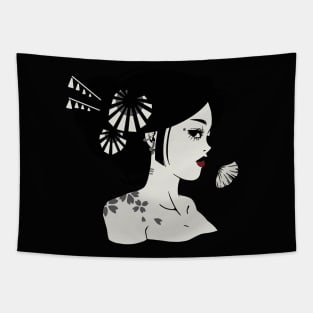 Geisha Design | Handmade Geisha Illustration | Digitally Illustrated Japanese Geisha Tapestry