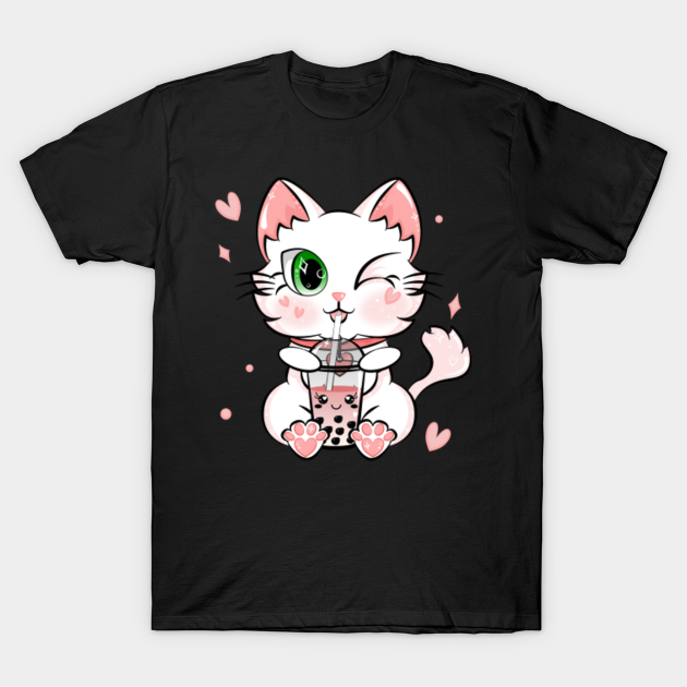 Discover Cat Pastel Kawaii Strawberry Bubble Pink Cat Boba Tea - Kawaii Bubble Tea - T-Shirt