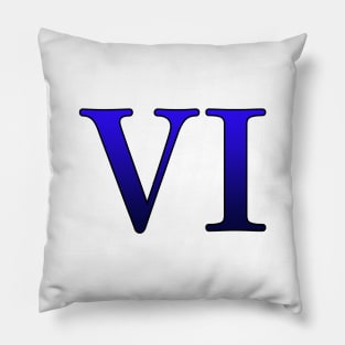 Blue Roman Numeral 6 VI Pillow