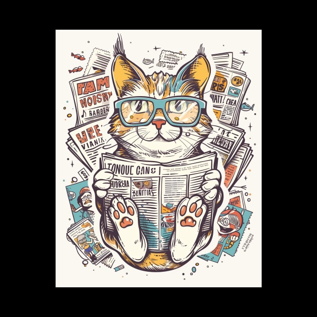 Reading Cat Bookworm Student by Vlaa