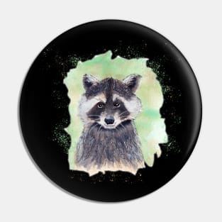 Raccoon in Ink and Watercolor Pin