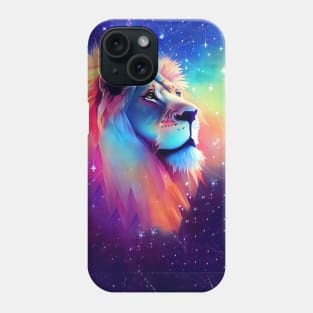 Rainbow Lion on the background of the starry sky Phone Case