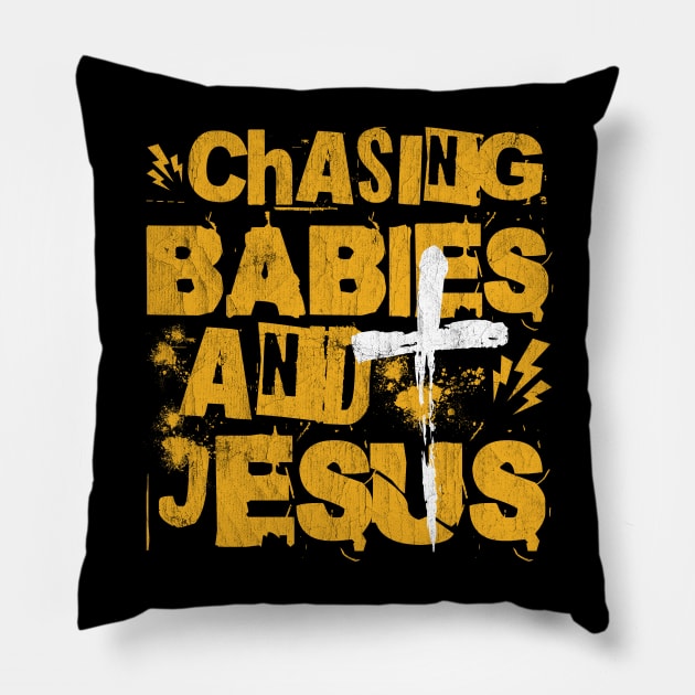 Chasing Babies And Jesus Pillow by Point Shop