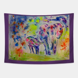 Mother and Baby Elephants Tapestry