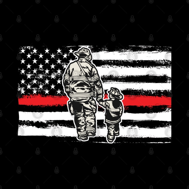 Firefighter - Firefighter And Son Thin Red Line USA Flag by Kudostees