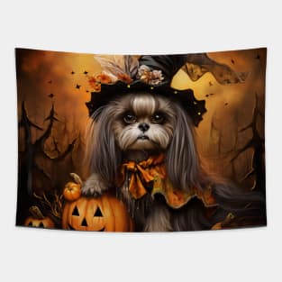 Brown Shih Tzu Halloween Tapestry