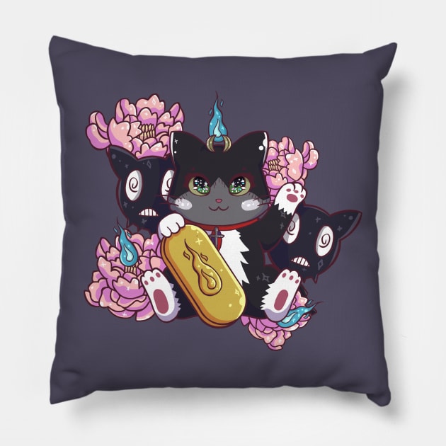 Kuro Maneki Neko Pillow by TypeFortyDesign