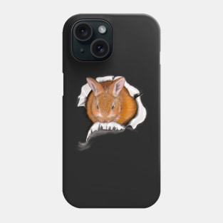 Ginger bunny rabbit bursting through hole   - cute ginger bunny rabbit black background Phone Case