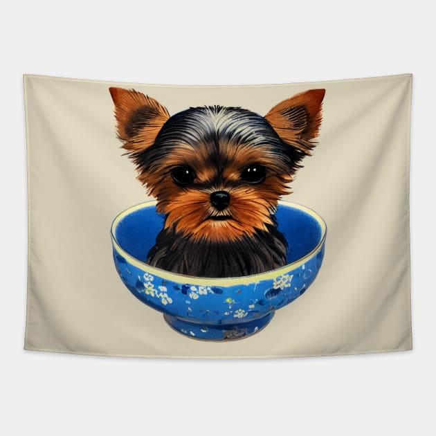 Just A Cute Teacup Yorkie Puppy Youre My Cup of Japanese Tea Yorkshire Terrier Tapestry by Mochabonk