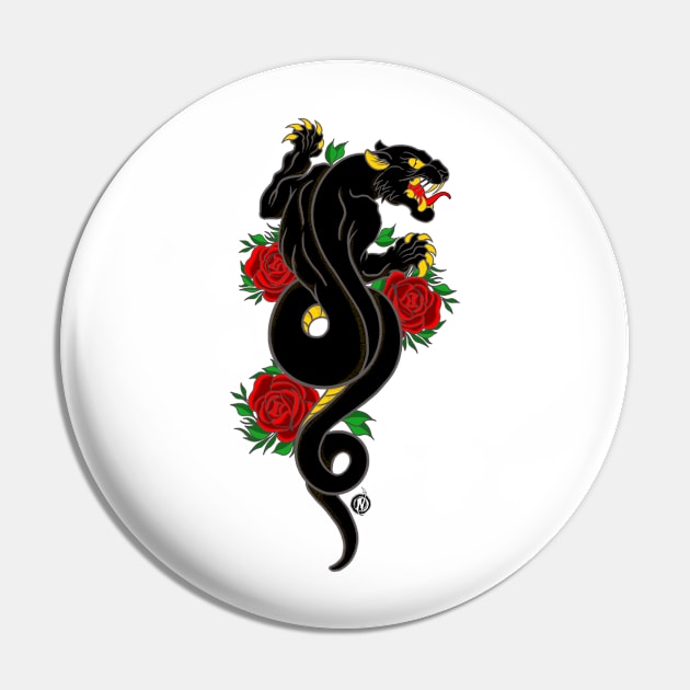 Black Panter & Roses Pin by NomadaArtshop