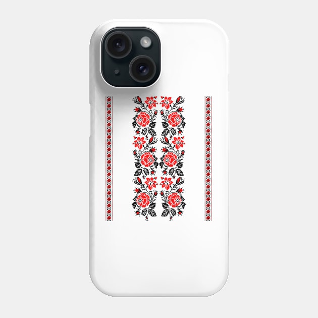 European Ladies Embroidery design Red Red Black Flowers Ukrainian Souvenir For Her Phone Case by Stell_a