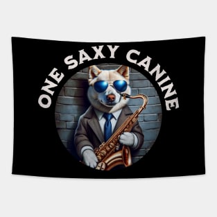 Funny Dog Playing Saxophone One Saxy Canine Jazz Musician Tapestry