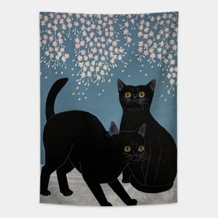 Neko and Sakura Japanese Vintage Art Ukiyo-e Tapestry