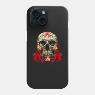 Colorful Day Of The Dead Sugar Skull Red Roses Phone Case