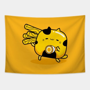 yellow cat camping Tapestry