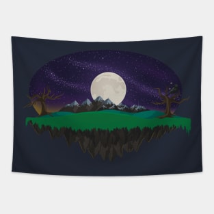 Floating Surreal Island at Night Tapestry