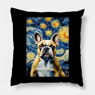 Dog Breed French Bulldog in a Van Gogh Starry Night Art Style Pillow