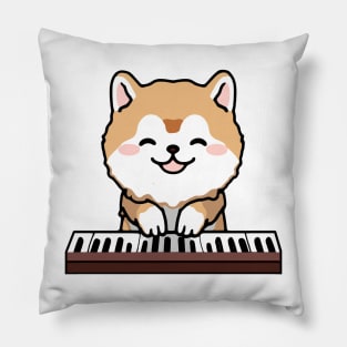 Kawaii Cute Dog Playing Piano Keyboard Pillow