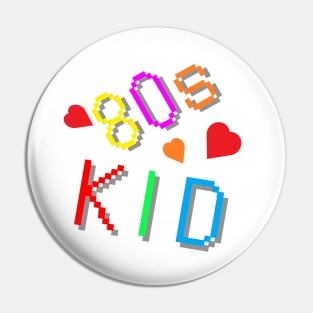 80s Kid. Colorful Retro Design with Hearts. (White Background) Pin