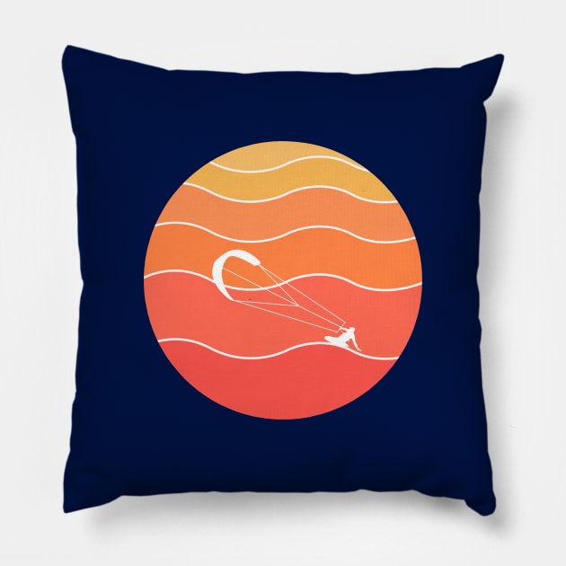 Kite surfer sunset waves Pillow by gegogneto