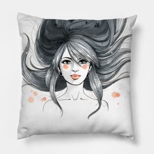 Beauty Blowing Hair Wind Woman Pillow