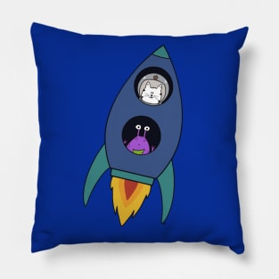 Rocket Ship Cat & Alien Pillow