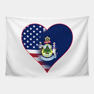 State of Maine Flag and American Flag Fusion Design Tapestry