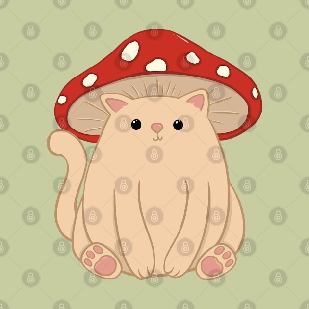 Kawaii Fly Agaric Mushroom Cat Cottagecore Design by Kraina