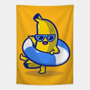 Cute Banana Wearing Balloon Cartoon Tapestry