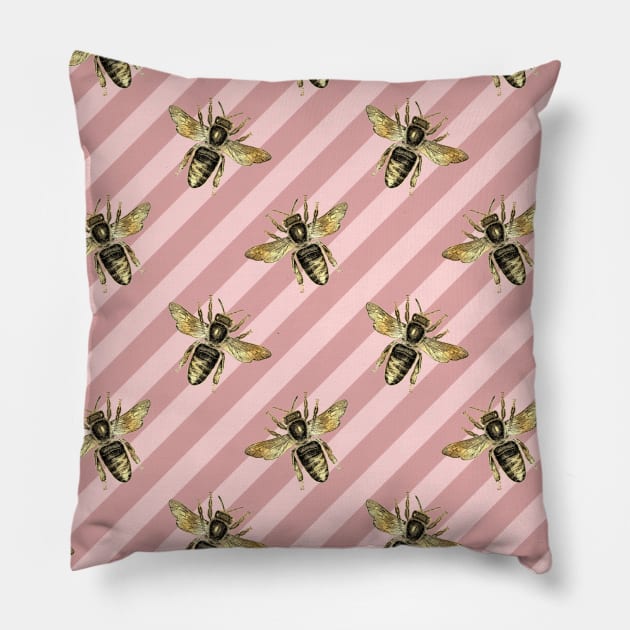 Honey Bee Neck Gator Pink and White Striped Bee Pattern Pillow by DANPUBLIC