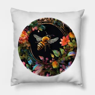 Save The Bees Pretty Honeybee and Flowers Pillow