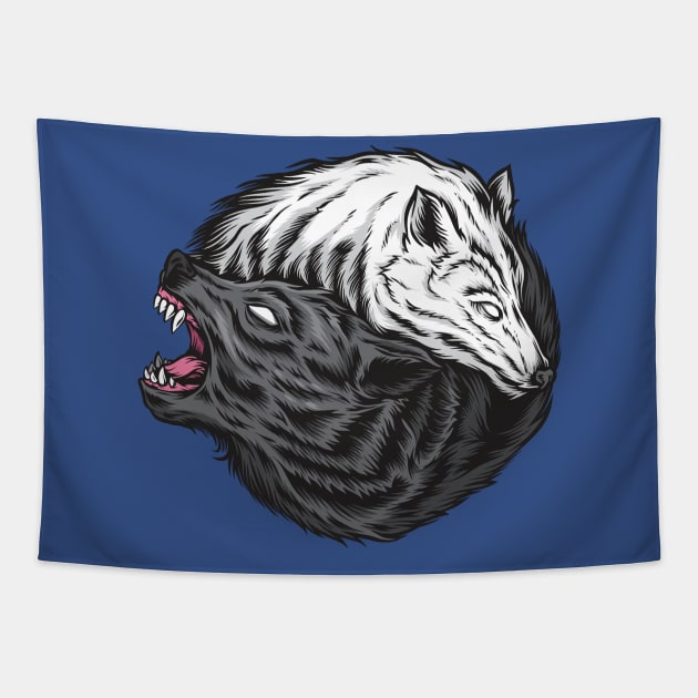 Yin Yang Wolves Tapestry by Mako Design 