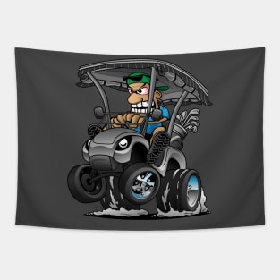 Funny Golf Cart Hotrod Golf Car Popping a Wheelie Cartoon Tapestry