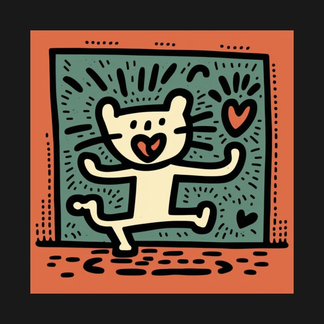 Funny Keith Haring, cat lover by Art ucef