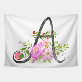 Letter A calligraphy watercolor flowers Tapestry