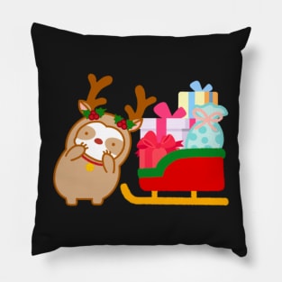 Cute Christmas Sleigh Sloth Pillow