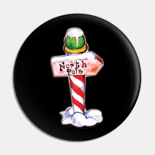 North pole sign in watercolor Pin