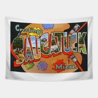 Greetings from Saugatuck, Michigan - Vintage Large Letter Postcard Tapestry