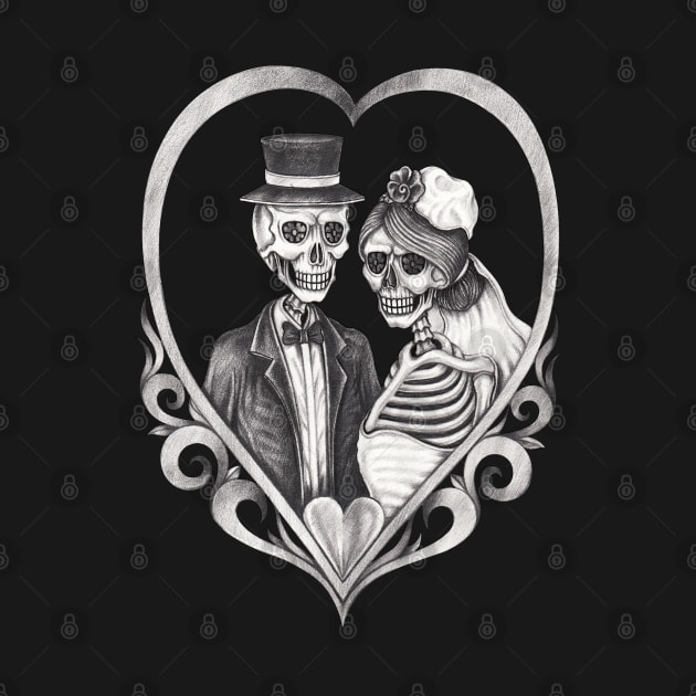 Skeleton lovers couple love wedding. by Jiewsurreal