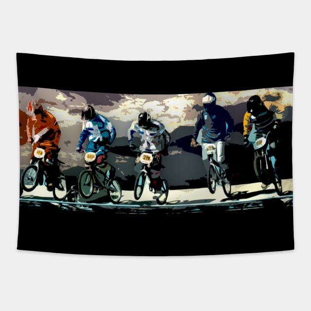 bmx race Tapestry by rickylabellevie