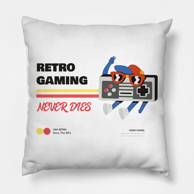 Retro Gamer Never Die Pillow by Tip Top Tee's