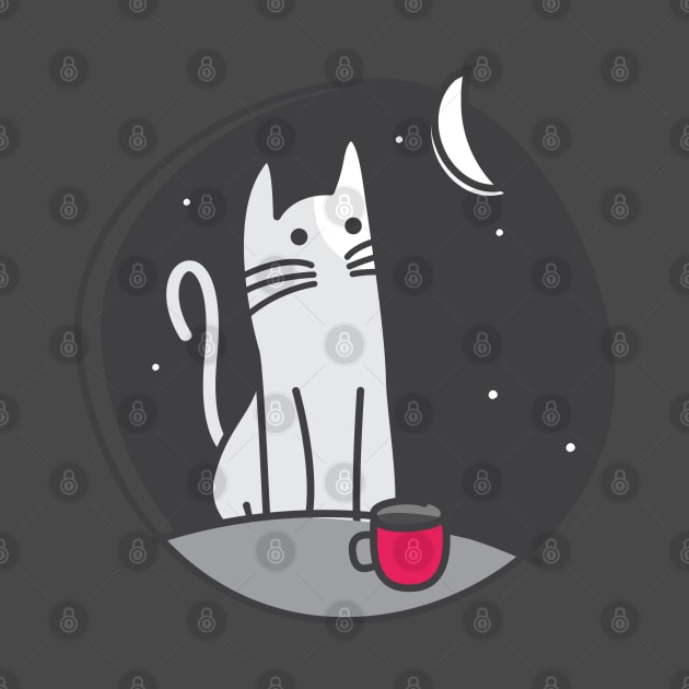 Sleeplessness (Cat, moon & coffee) by Dellan