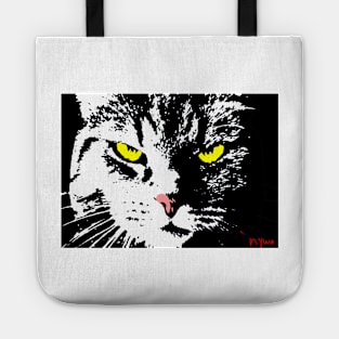 ANGRY CAT POP ART - BLACK WHITE YELLOW Tote