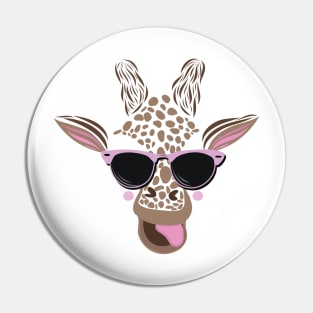 Giraffe with pink sunglasses tongue out Pin