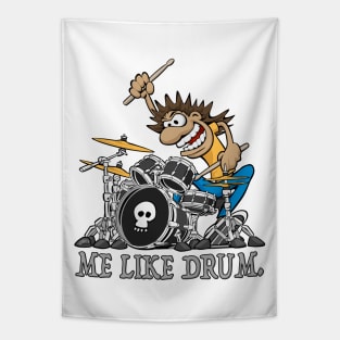 Me Like Drum. Wild Drummer Cartoon Illustration Tapestry