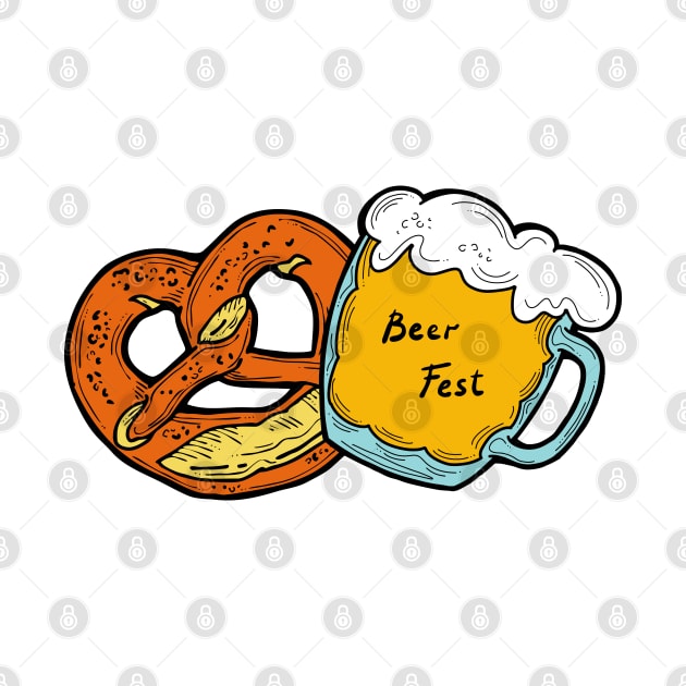 Oktoberfest food and drink, beer and brezel German traditional festival. by Rukki Zukki Art