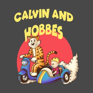 calvin and hobbes riding sidecar motorbike T-Shirt